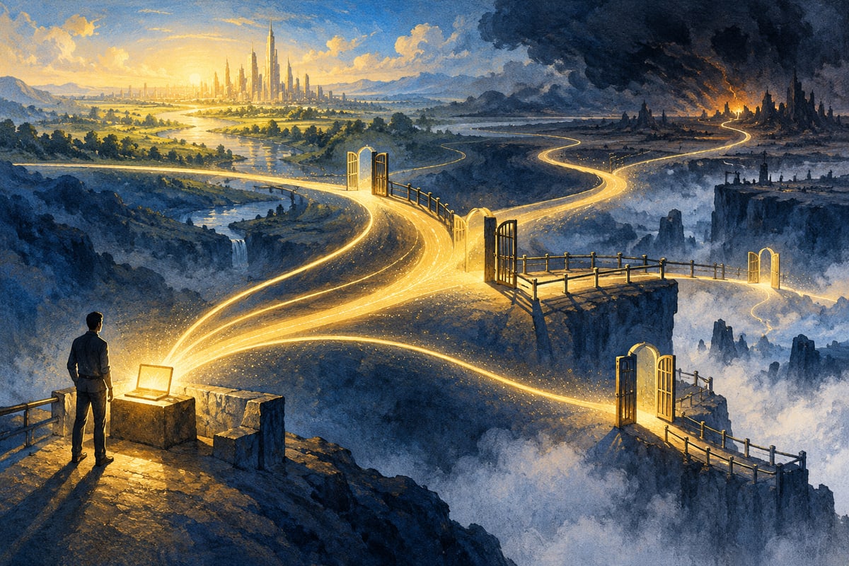 Abstract branching paths and guardrails toward an uncertain horizon