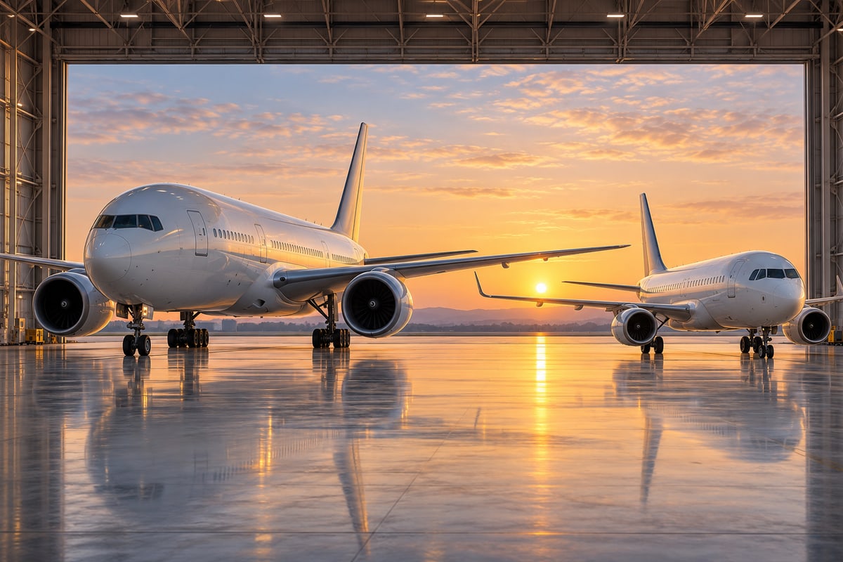 AI-generated illustration of generic widebody and narrowbody jets in a delivery hangar; it is not a photograph of Biman aircraft or an Airbus handover.