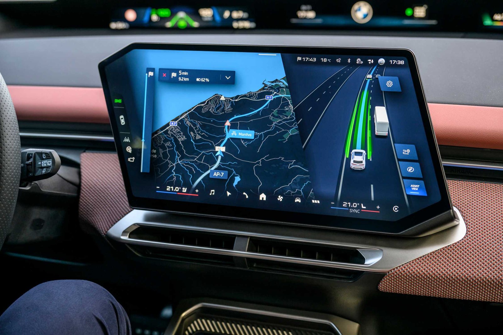 BMW iX3 central screen displaying navigation and Highway Assistant information