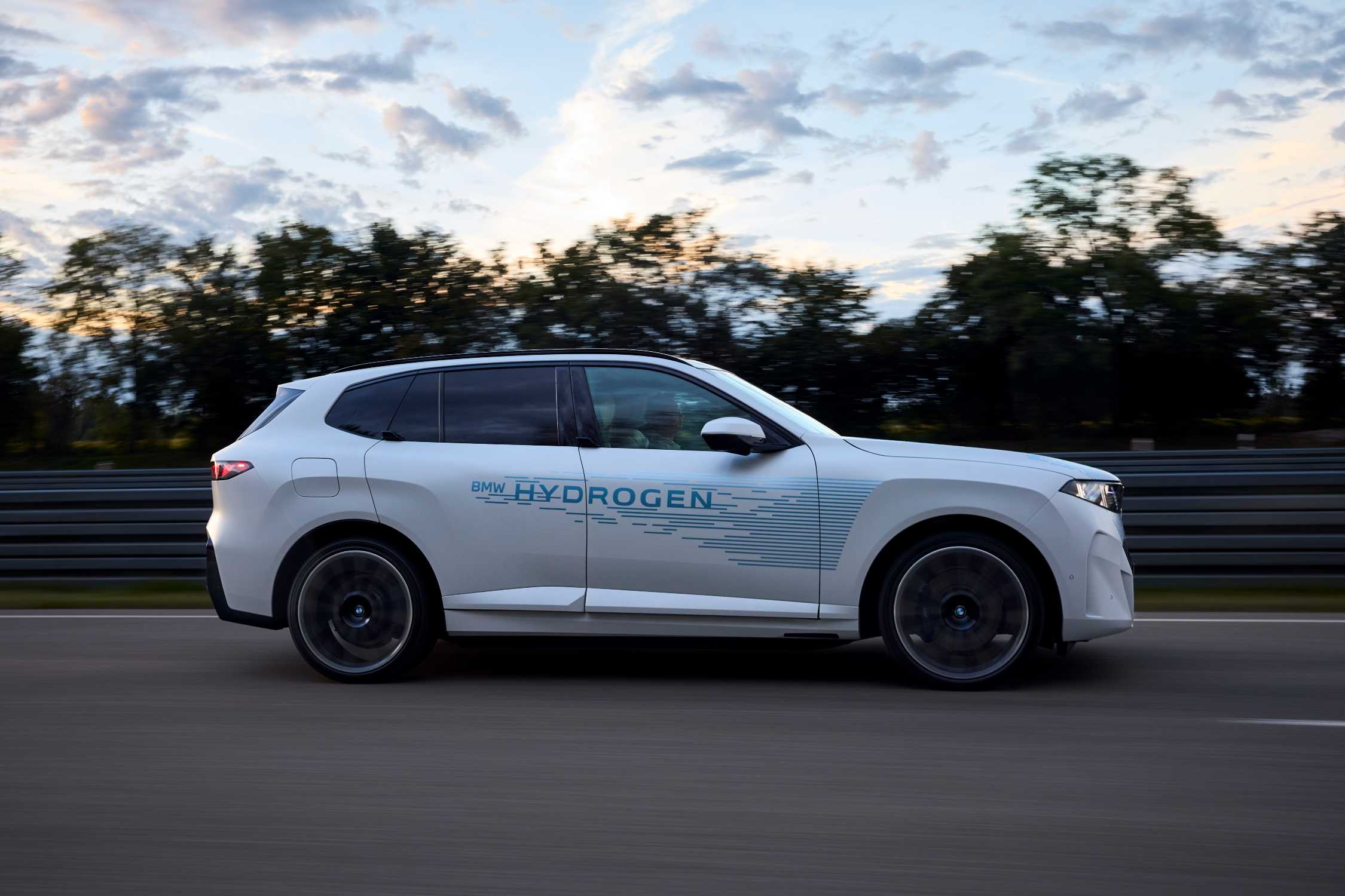 BMW iX5 Hydrogen prototype being tested on a public road near Aschheim