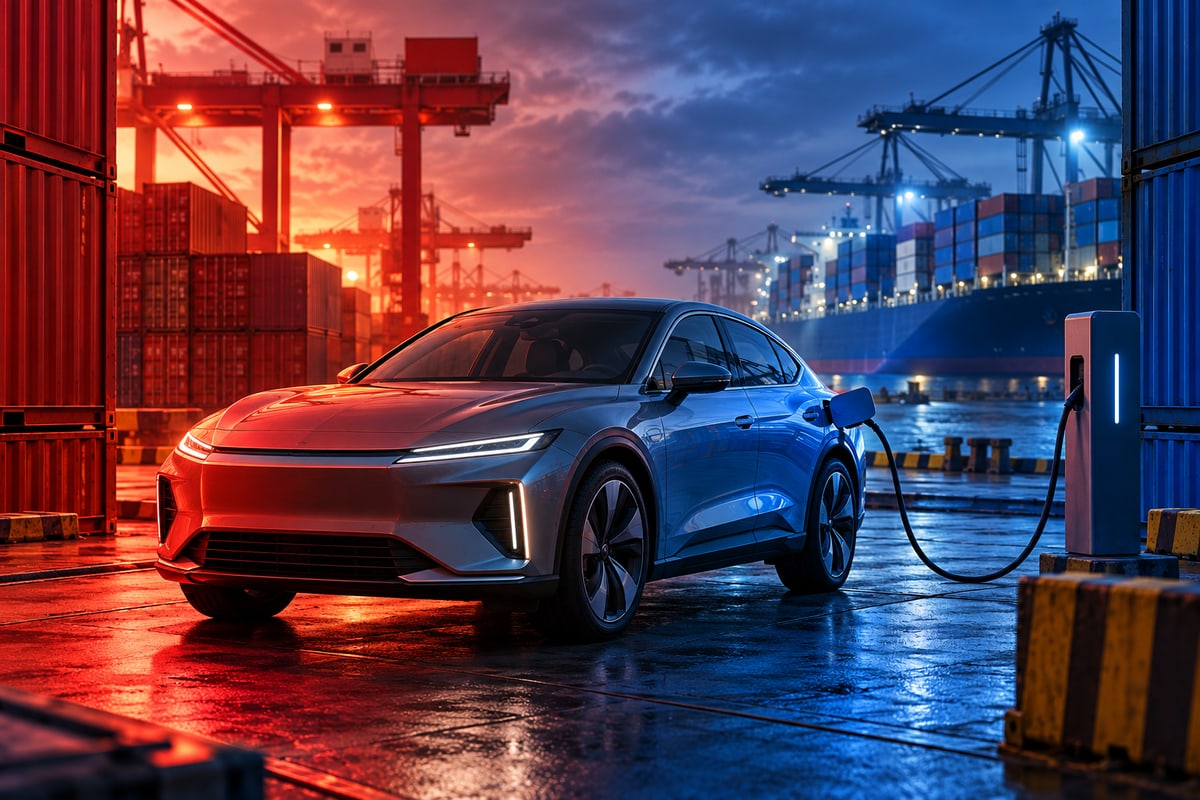 Conceptual plug-in hybrid car at a European cargo terminal