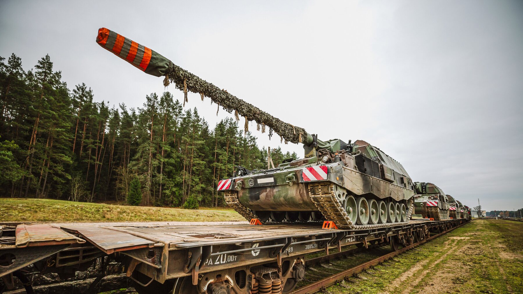 German Leopard 2 armoured vehicles transported on railway wagons