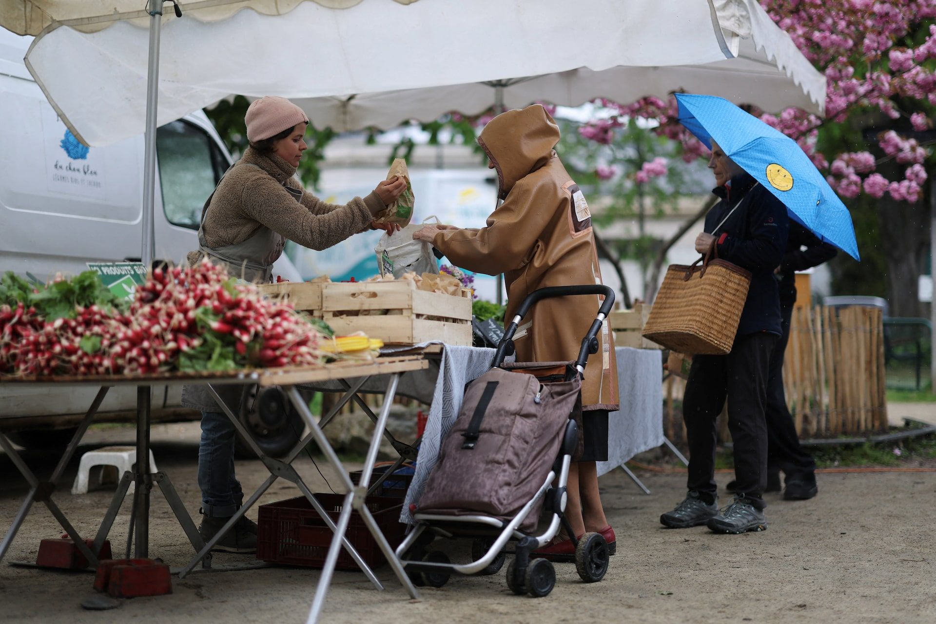 Shoppers at a market in Nantes, France