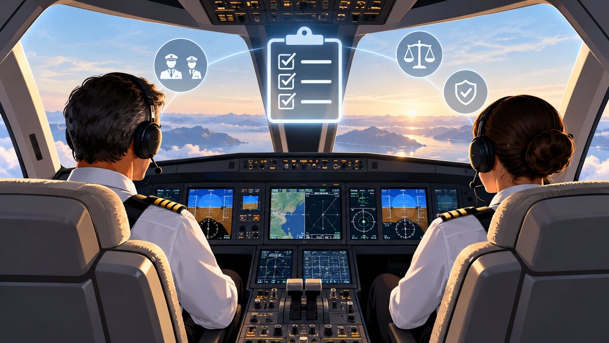 AI-generated illustration of two pilots in an unbranded business-jet cockpit with a compliance motif; it is not a real Citation flight or FAA inspection.