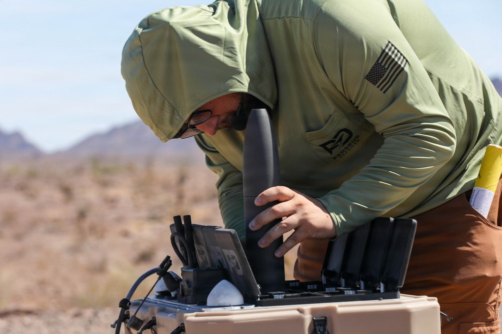 A Perseus Defense member loads a missile into the Portal Kinetic Missile Interceptor System during Falcon Peak at Yuma Proving Ground, Arizona, on 10 September 2026; photo released 11 September.