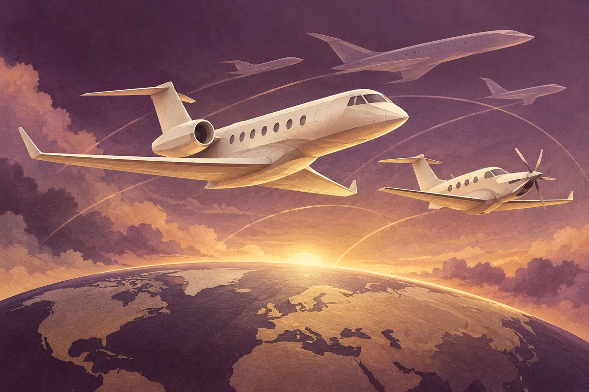Paper-like business jet and turboprop sculptures with translucent future aircraft