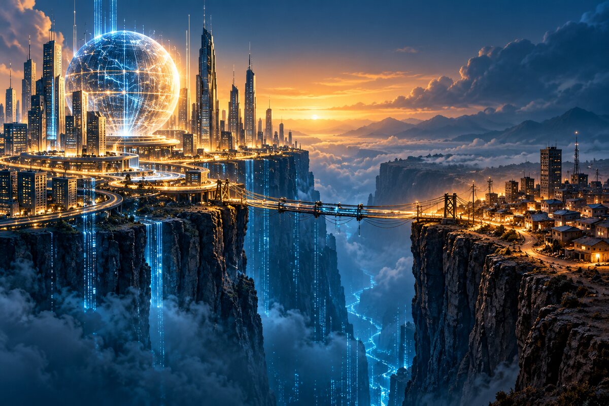 Original conceptual digital divide between an AI-rich city and a less connected economy