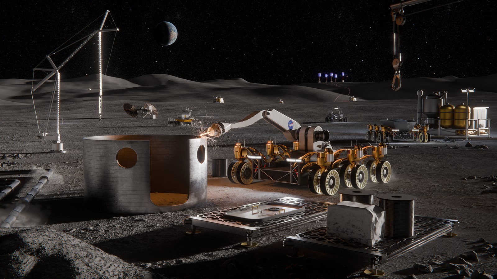 NASA concept illustration of proposed lunar infrastructure and surface technologies