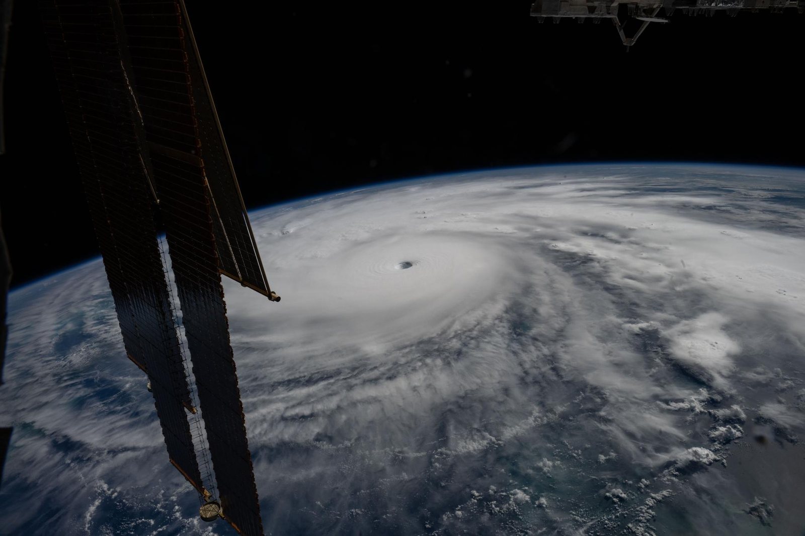 Hurricane Melissa viewed from the International Space Station with station hardware in the foreground