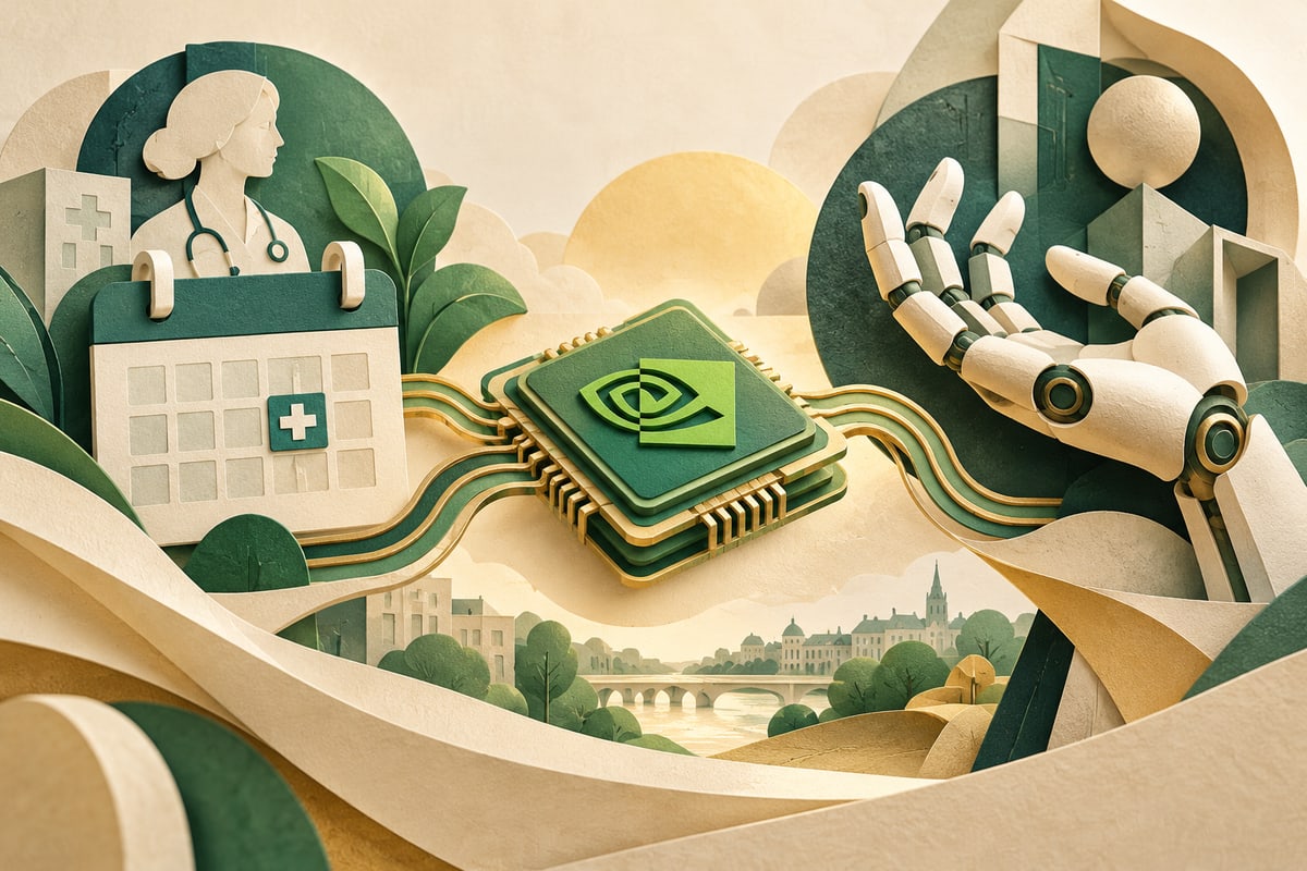 Conceptual silicon tile connecting a healthcare calendar and robotic hand