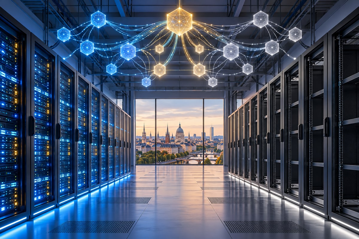 Conceptual European data center with active and available rack capacity
