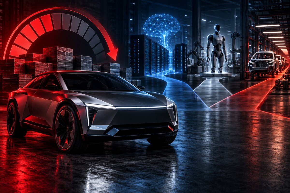 Original conceptual electric vehicle, AI computing and robotics competing for a reduced factory budget