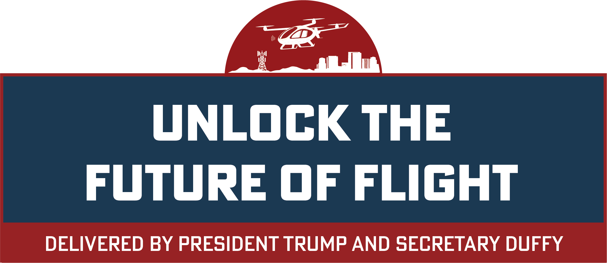 U.S. Department of Transportation graphic showing an electric aircraft above a city skyline